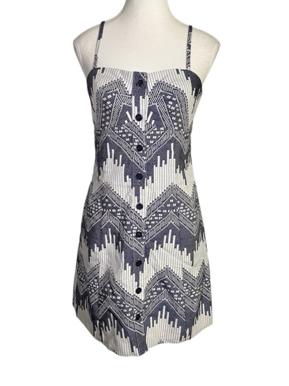 Hutch Navy Blue & White
Geometric Button-Front Mini Dress